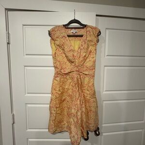 Derek Lam Pink Ruched Midi Dress with Plunge Neckline